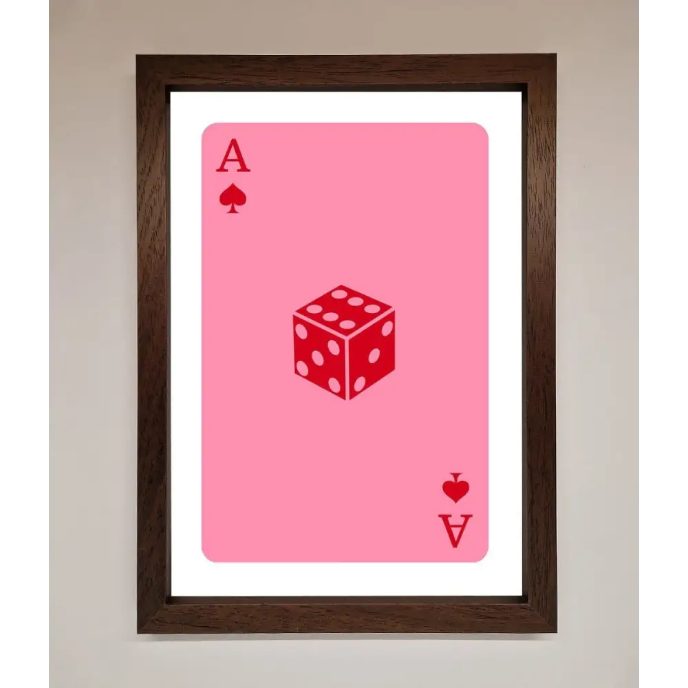 Ace Of Spades Poker Pink Framed Wall Art - A3 (29.7 x 42 cm) / Walnut - Framed Print