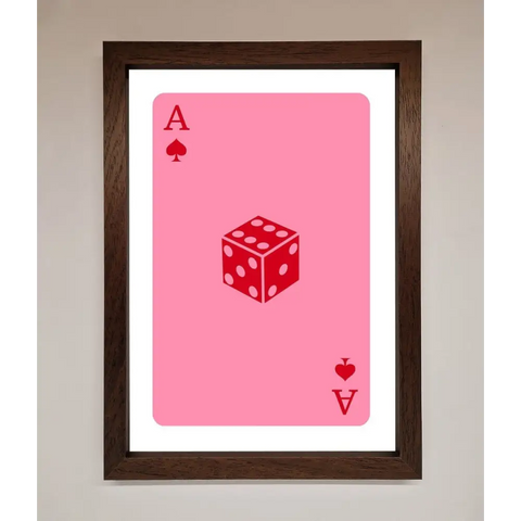 Ace Of Spades Poker Pink Framed Wall Art - A3 (29.7 x 42 cm) / Walnut - Framed Print