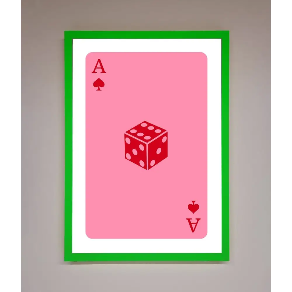 Ace Of Spades Poker Pink Framed Wall Art - B0 (100 x 141 cm) / Neon Dark Green - Framed Print