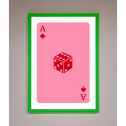 Ace Of Spades Poker Pink Framed Wall Art - B0 (100 x 141 cm) / Neon Dark Green - Framed Print