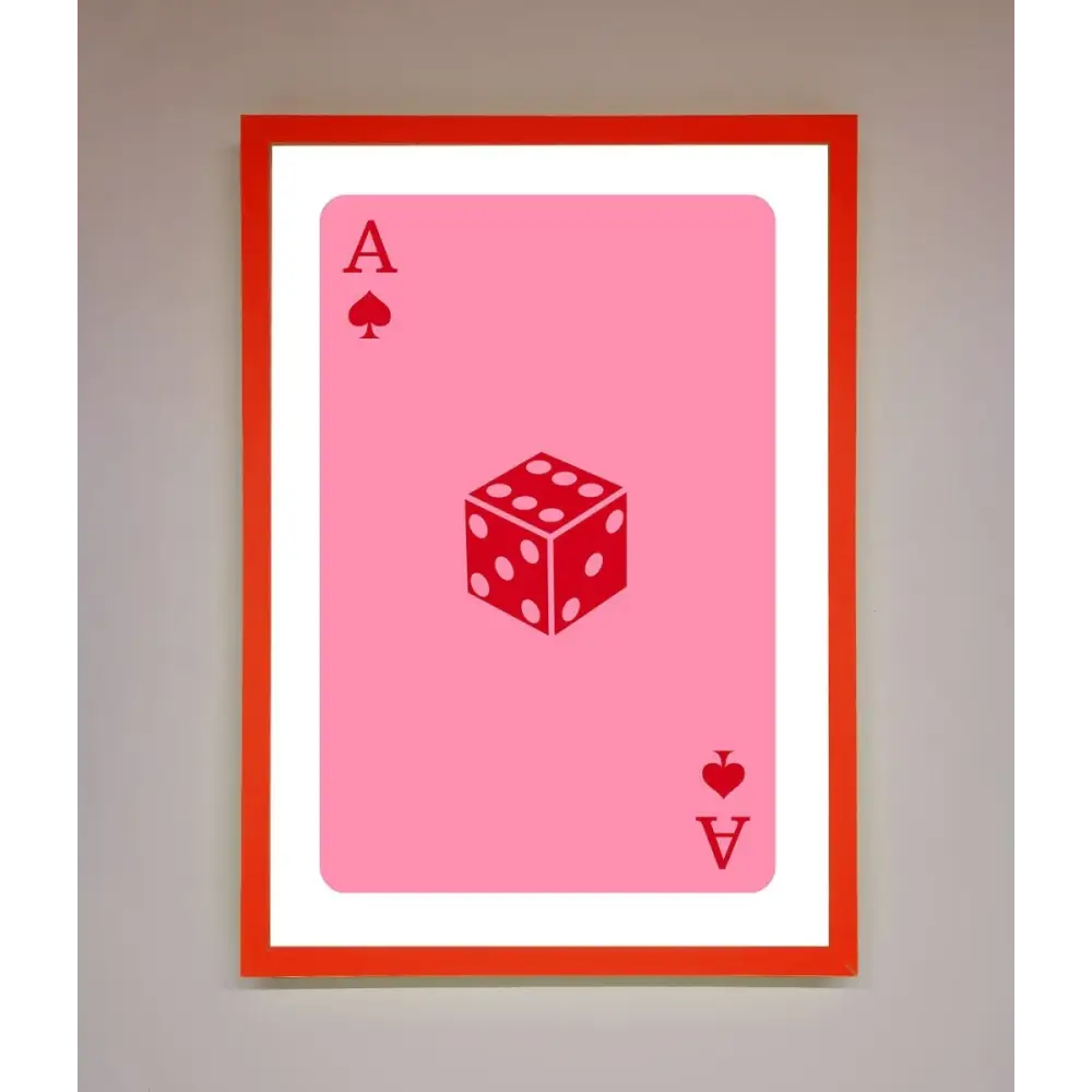 Ace Of Spades Poker Pink Framed Wall Art - B0 (100 x 141 cm) / Neon Red - Framed Print