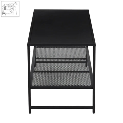 Acero black metal coffee table with solid top and three mesh shelves for stylish black metal storage and display