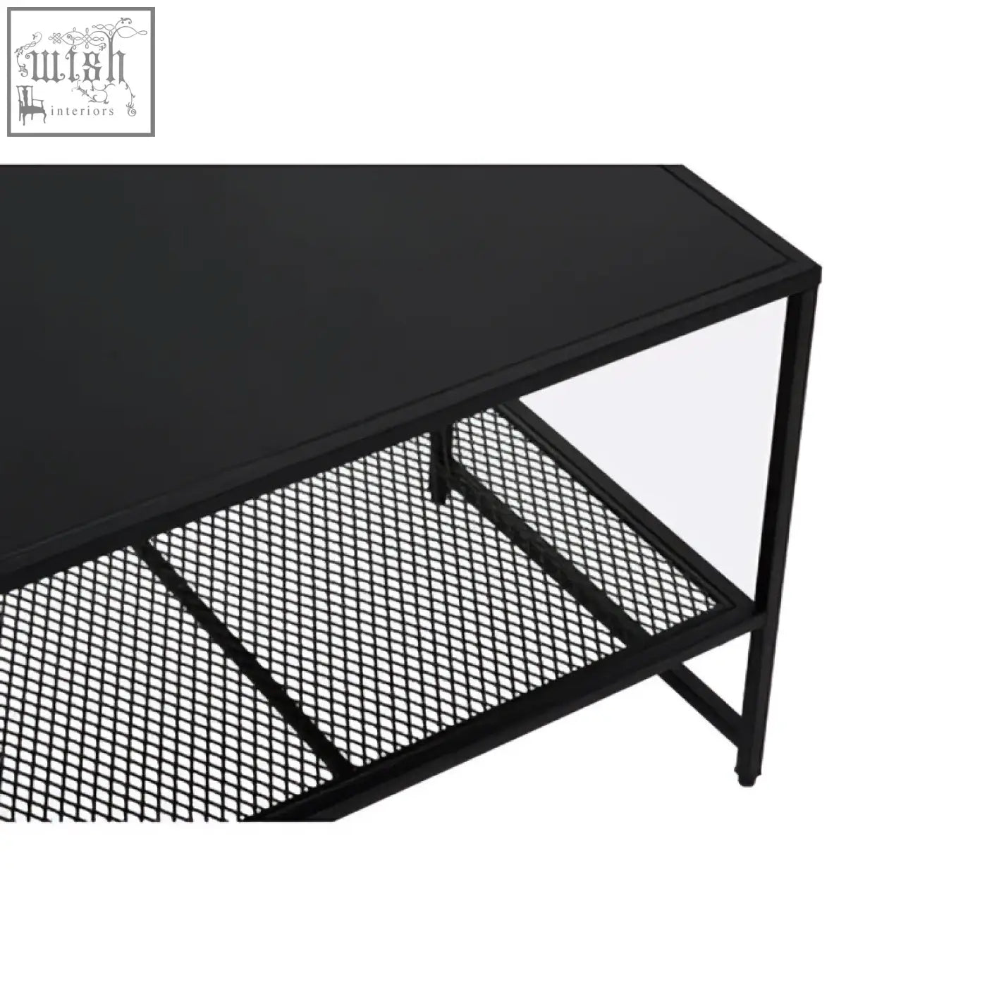 Acero black metal coffee table with sleek modern design and open shelving made of black metal mesh