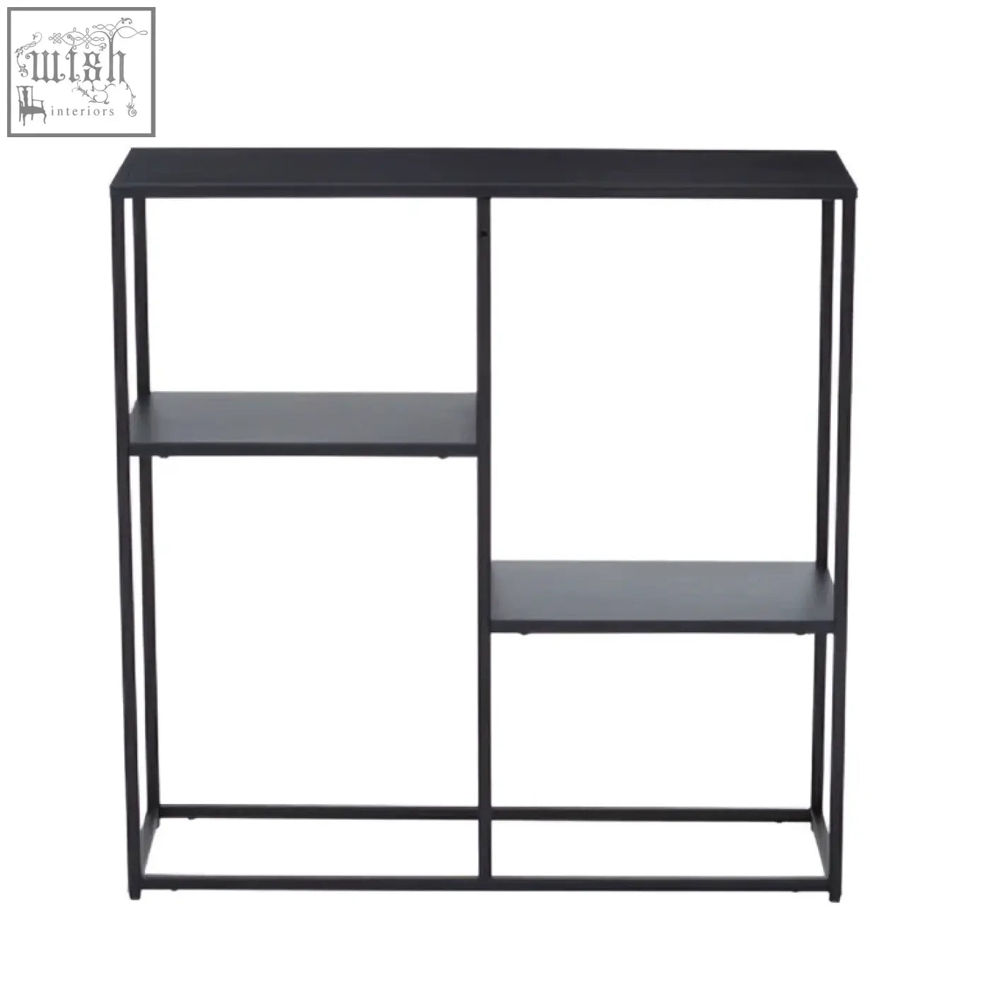 Acero black metal bookshelf with three asymmetrical shelves in black metal for modern storage and display