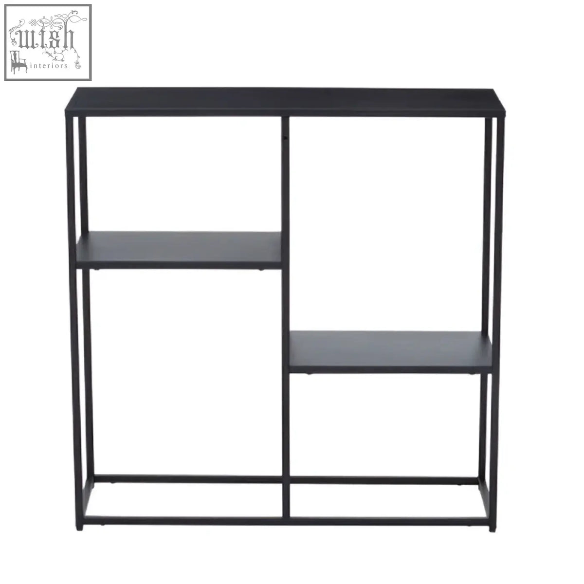 Acero black metal bookshelf with three asymmetrical shelves in black metal for modern storage and display