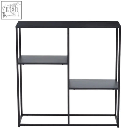 Acero black metal bookshelf with three asymmetrical shelves in black metal for modern storage and display
