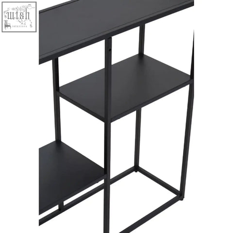 Acero black metal multi shelf unit with three tiers and minimalist design in black metal finish