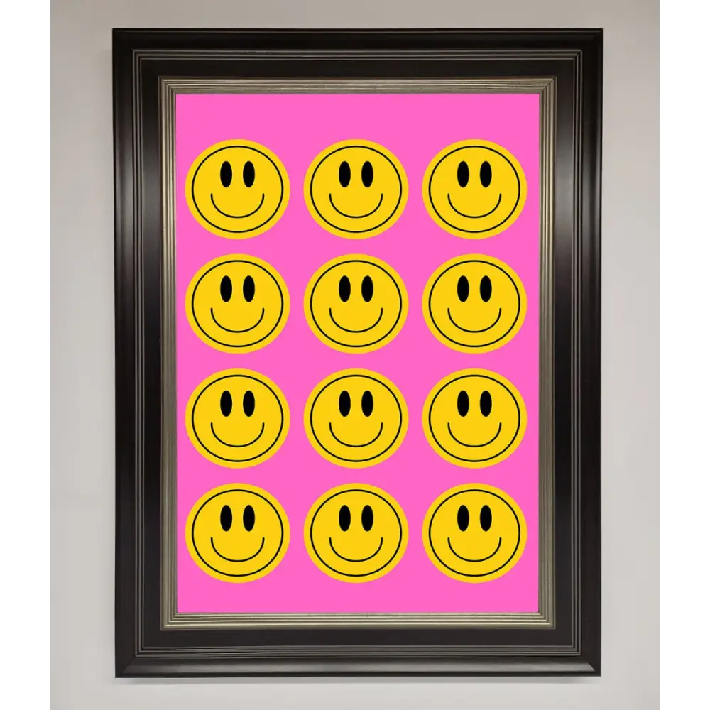 Acid Smile Faces Framed Poster - A3 (29.7 x 42 cm) / Black Silver - Framed Print