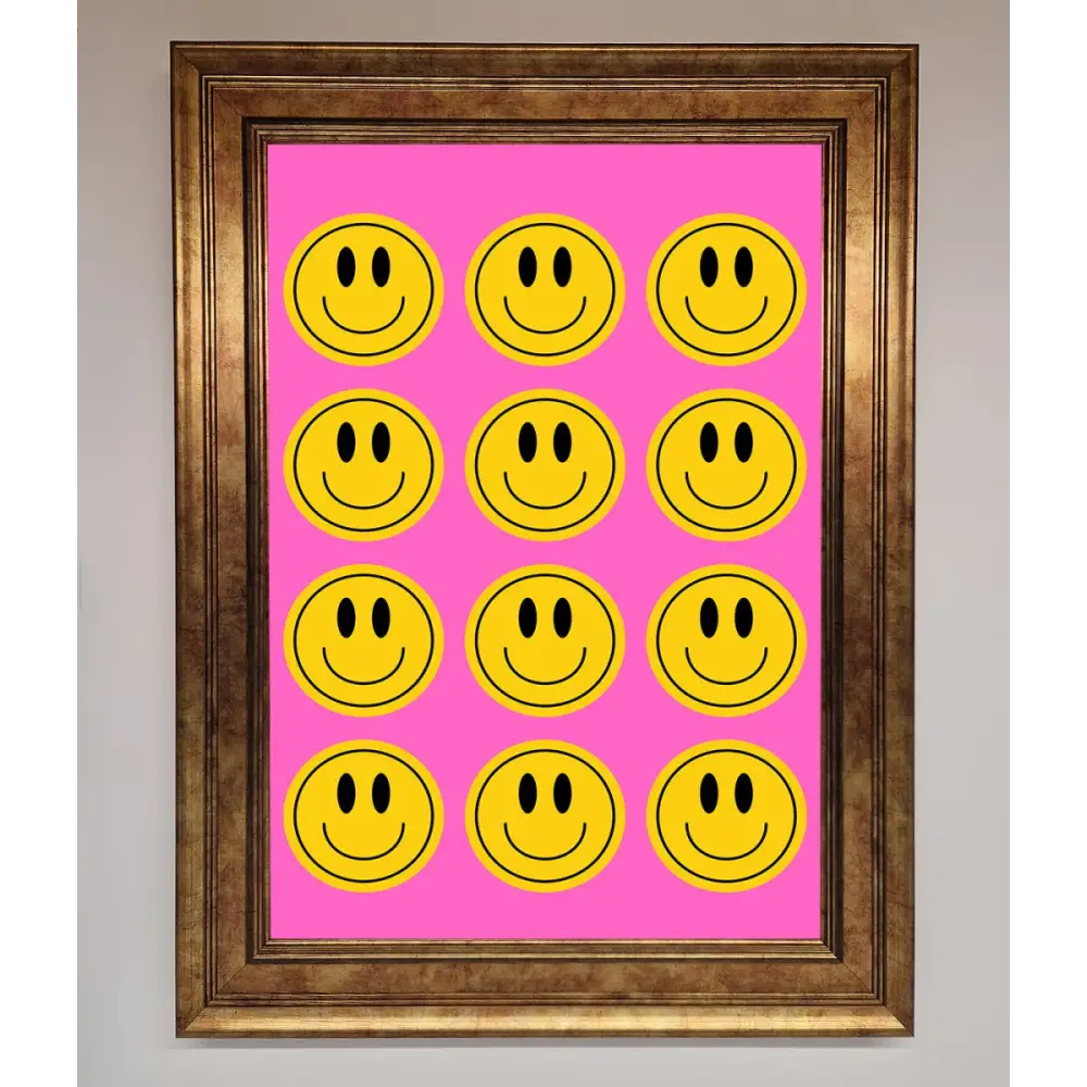 Acid Smile Faces Framed Poster - A3 (29.7 x 42 cm) / Bronze - Framed Print