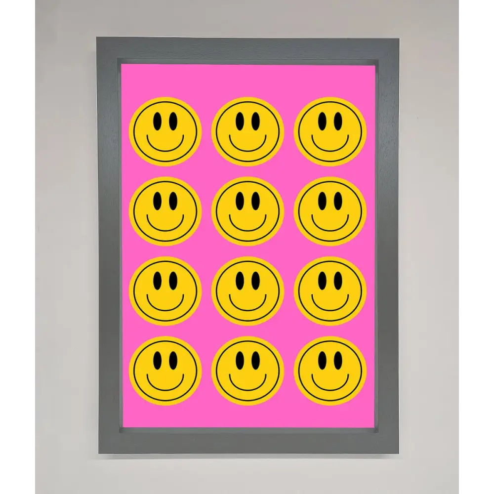 Acid Smile Faces Framed Poster - A3 (29.7 x 42 cm) / Dark Grey - Framed Print