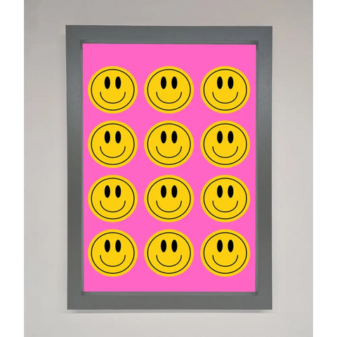 Acid Smile Faces Framed Poster - A3 (29.7 x 42 cm) / Dark Grey - Framed Print