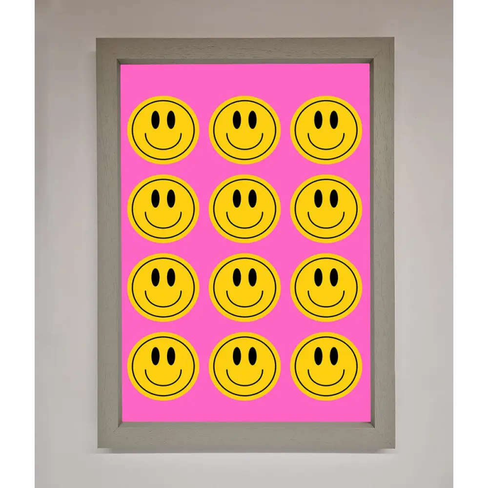 Acid Smile Faces Framed Poster - A3 (29.7 x 42 cm) / Grey - Framed Print