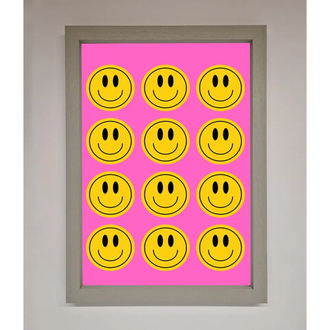 Acid Smile Faces Framed Poster - A3 (29.7 x 42 cm) / Grey - Framed Print