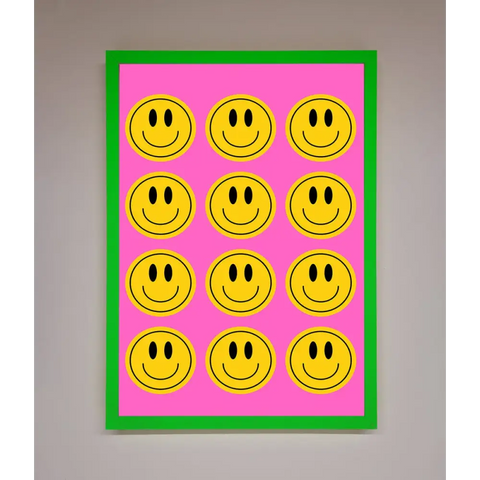 Acid Smile Faces Framed Poster - A3 (29.7 x 42 cm) / Neon Dark Green - Framed Print