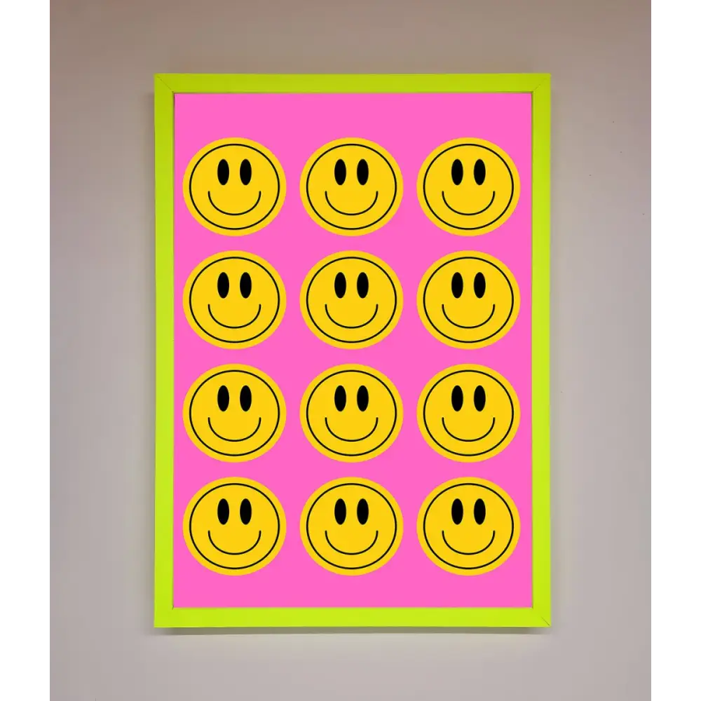 Acid Smile Faces Framed Poster - A3 (29.7 x 42 cm) / Neon Green - Framed Print