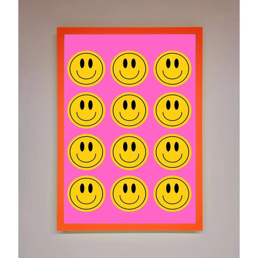 Acid Smile Faces Framed Poster - A3 (29.7 x 42 cm) / Neon Orange - Framed Print