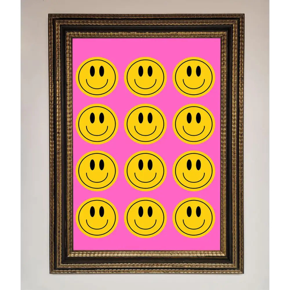 Acid Smile Faces Framed Poster - A3 (29.7 x 42 cm) / Ornate Gold Black - Framed Print