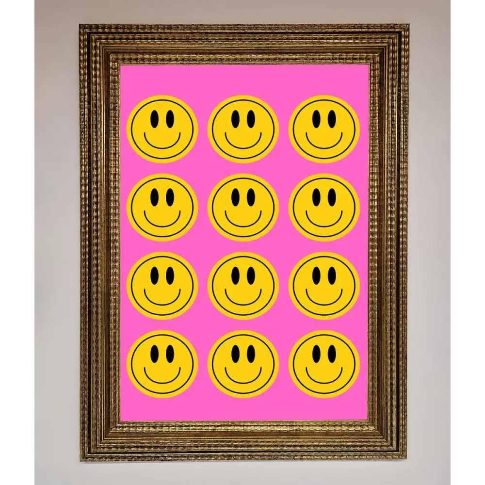 Acid Smile Faces Framed Poster - A3 (29.7 x 42 cm) / Ornate Gold - Framed Print