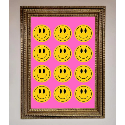 Acid Smile Faces Framed Poster - A3 (29.7 x 42 cm) / Ornate Gold - Framed Print