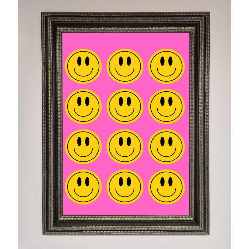 Acid Smile Faces Framed Poster - A3 (29.7 x 42 cm) / Ornate Silver Black - Framed Print