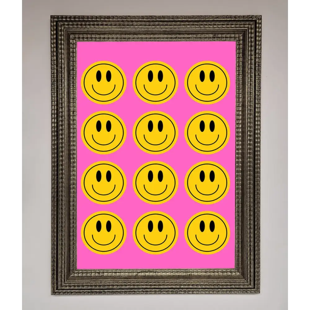 Acid Smile Faces Framed Poster - A3 (29.7 x 42 cm) / Ornate Silver - Framed Print