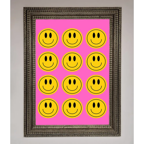 Acid Smile Faces Framed Poster - A3 (29.7 x 42 cm) / Ornate Silver - Framed Print