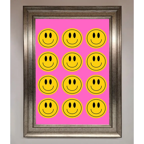 Acid Smile Faces Framed Poster - A3 (29.7 x 42 cm) / Silver - Framed Print