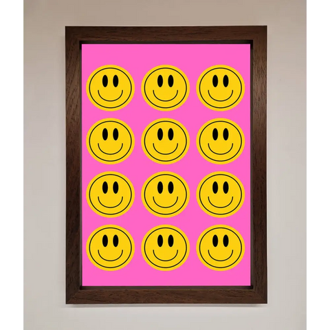 Acid Smile Faces Framed Poster - A3 (29.7 x 42 cm) / Walnut - Framed Print
