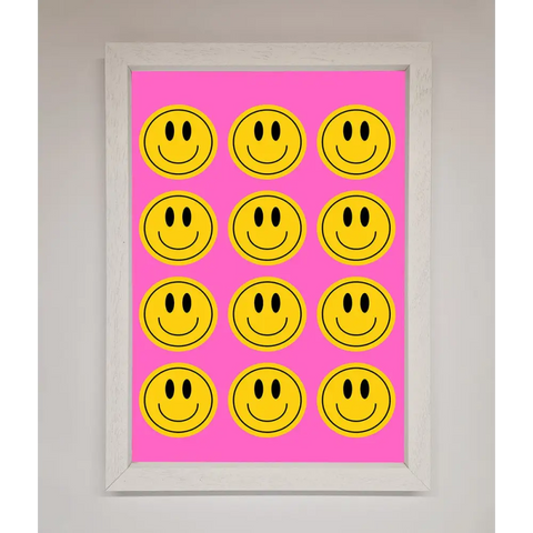 Acid Smile Faces Framed Poster - A3 (29.7 x 42 cm) / White - Framed Print