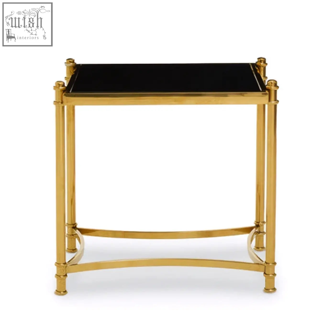 Ackley gold side table with black glass top and gold finished stainless steel frame for stylish living spaces