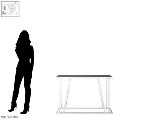 Modern ackley console table with sleek black tempered glass top and minimalist white metal legs for stylish storage