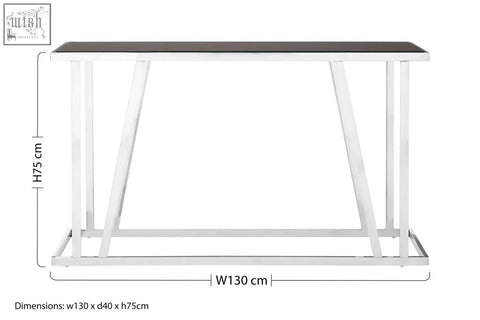 Modern ackley console table with sleek black tempered glass top and white metal frame for stylish storage