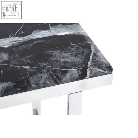 Ackley console table with black marble top and sleek chrome legs for a stylish modern console table look