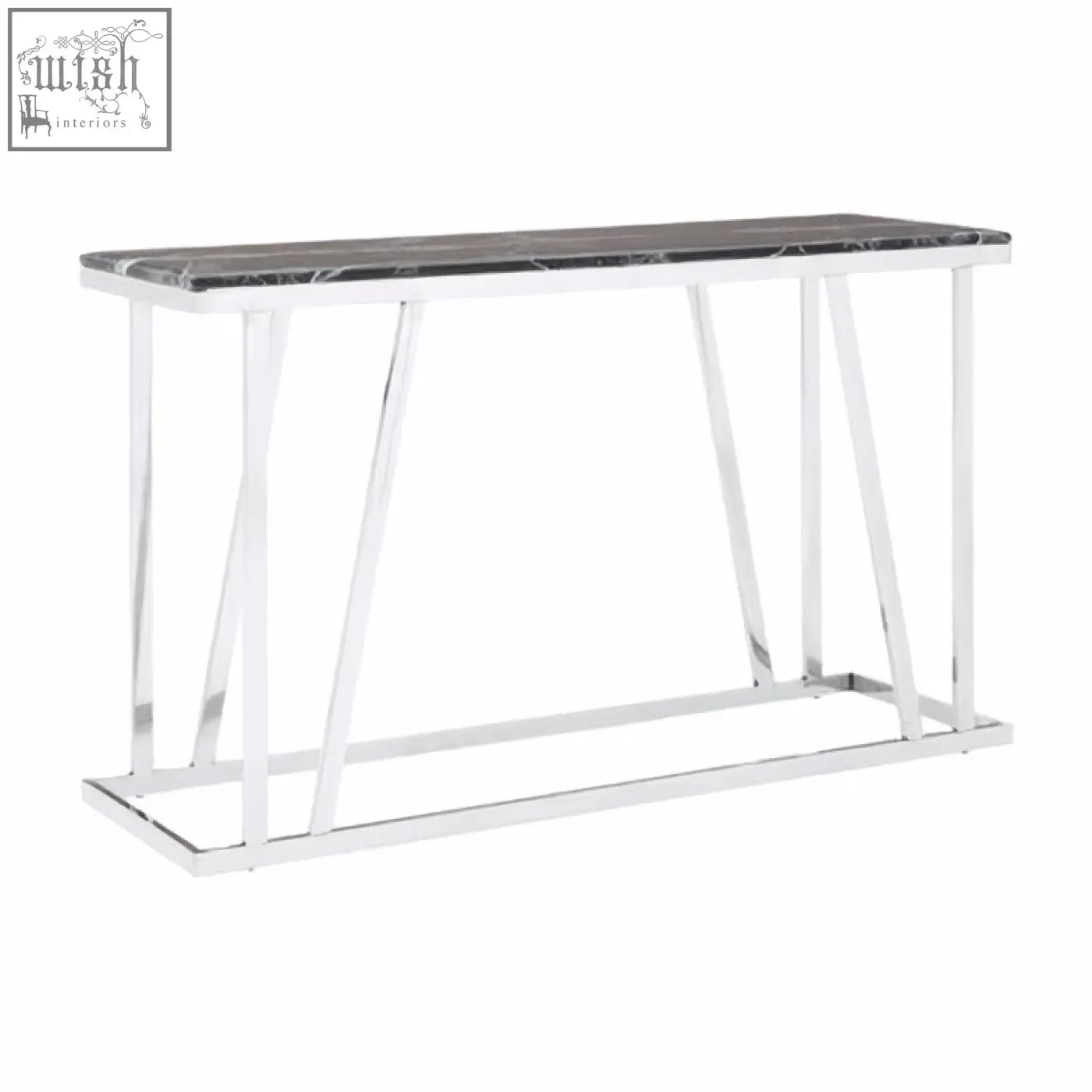 Ackley console table with sleek black marble top and polished chrome legs modern console table design