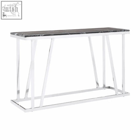 Ackley console table with sleek black marble top and polished chrome legs modern console table design