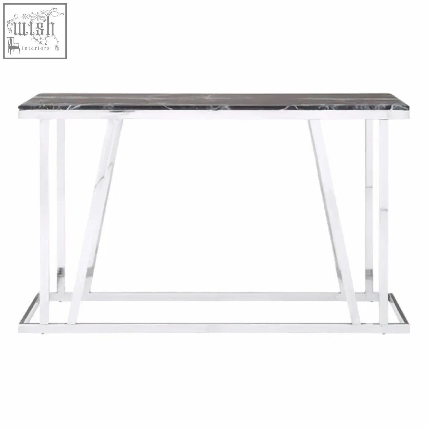Ackley console table with sleek black marble top and polished chrome legs perfect for modern entryways or living rooms