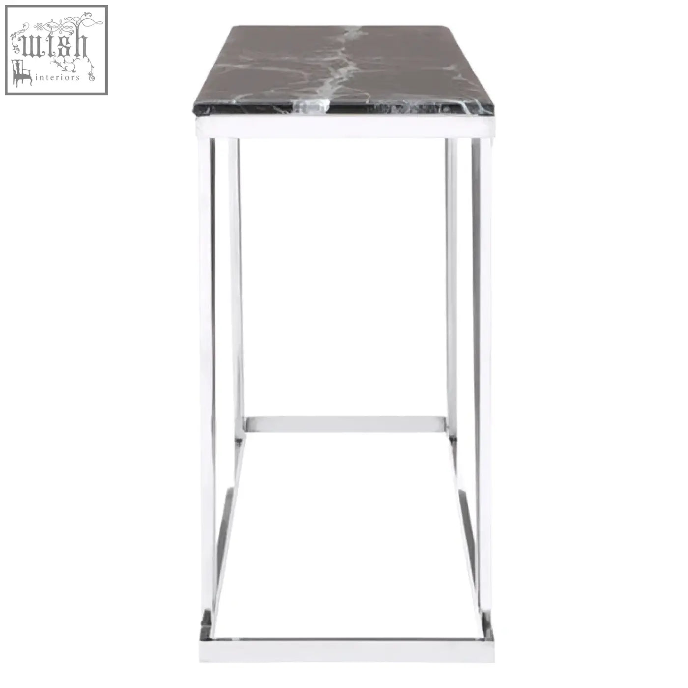 Sleek ackley console table with black marble top and modern chrome metal frame for stylish living spaces