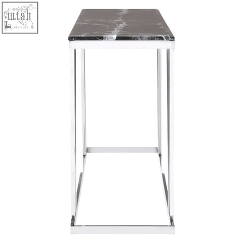 Sleek ackley console table with black marble top and modern chrome metal frame for stylish living spaces