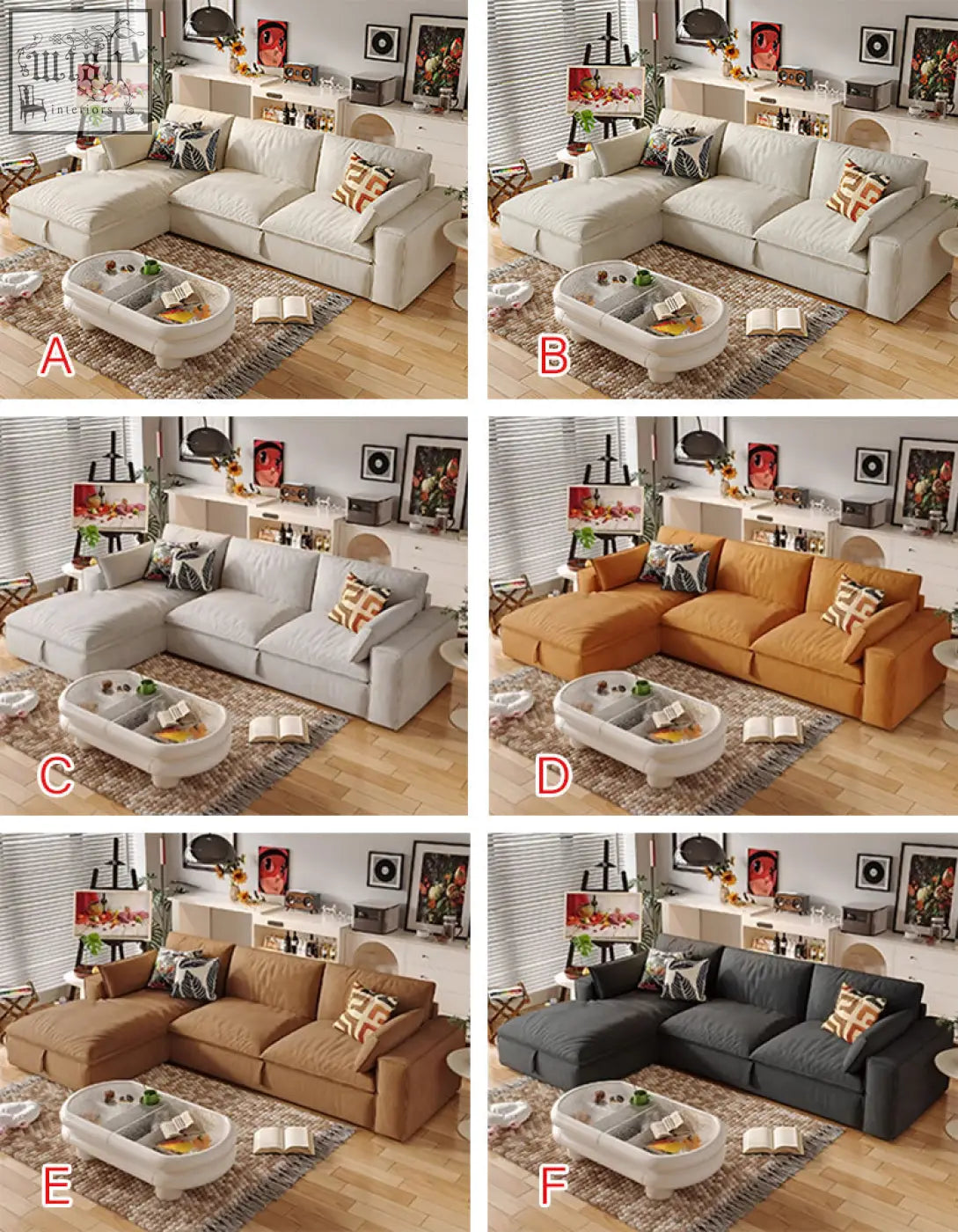 White suede acosta corner sofa bed with storage shown with patterned throw pillows and matching oval coffee table