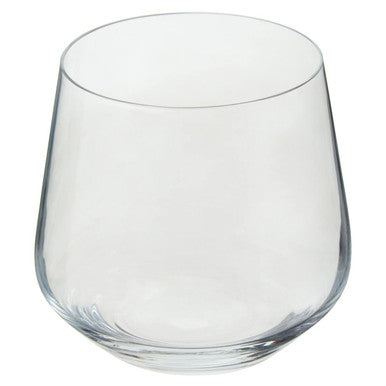 Clear crystal large tumblers set of 4 with smooth rounded shape and slightly thickened base in stemless design