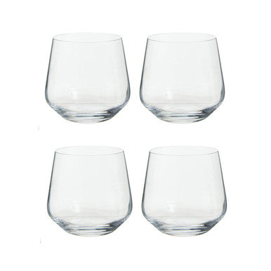 Set of four clear crystal large tumblers with a modern minimalist design perfect for wine or cocktails