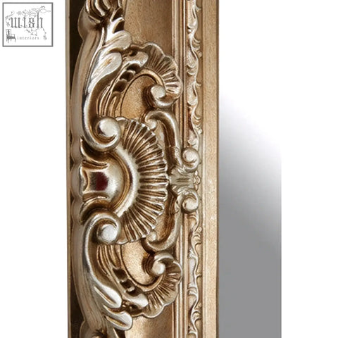 Adelere champagne finish square ornate wall mirror with antique gold frame and intricate carved details