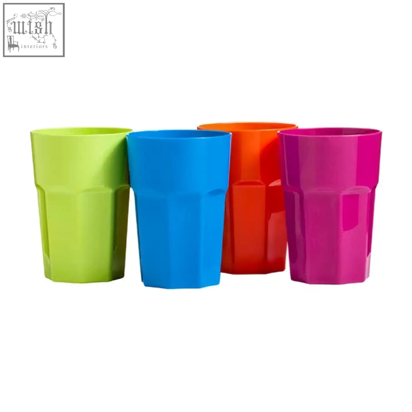 Adisa set of four 440ml plastic tumblers in assorted colours lime green blue orange and magenta glossy finish