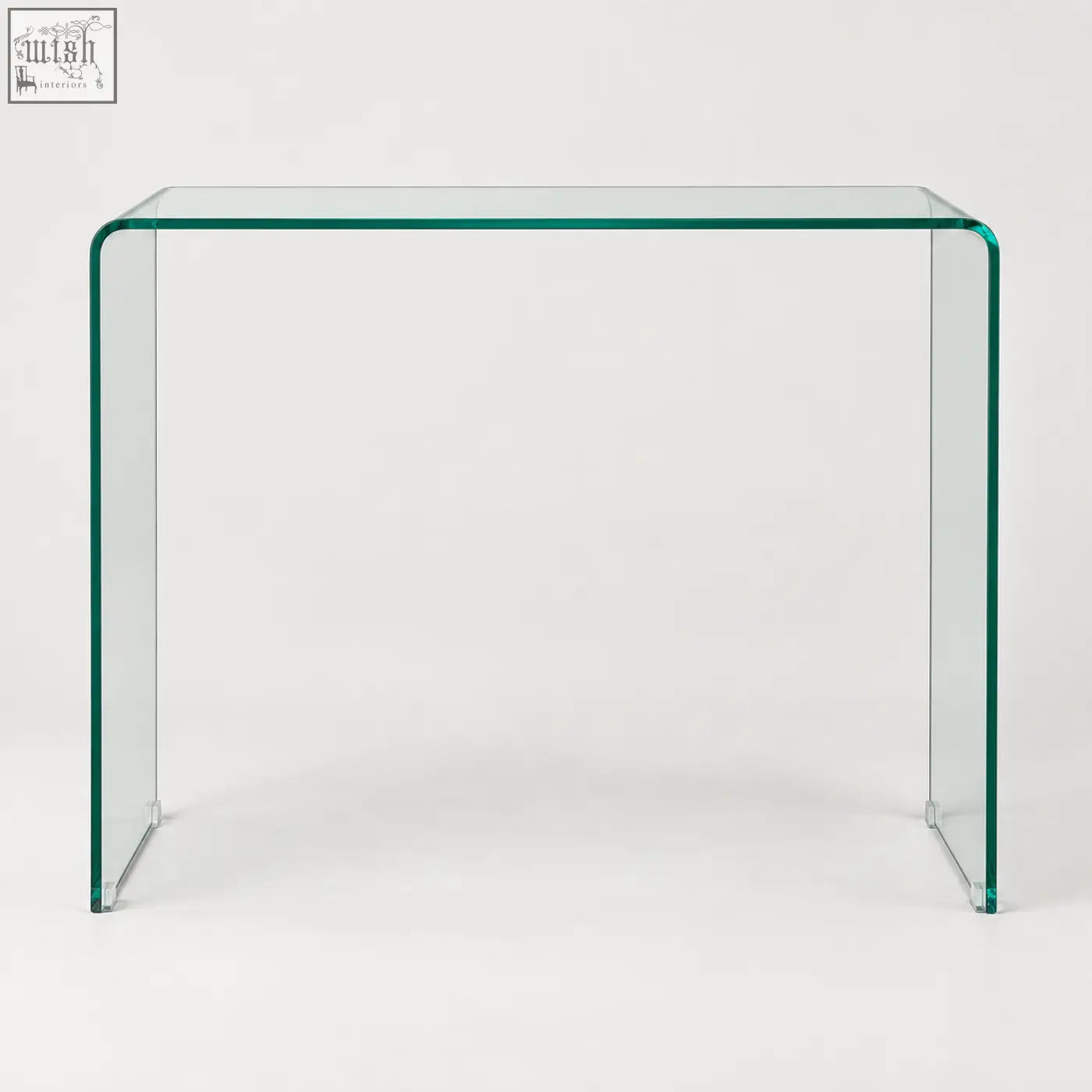 Adrienne 80cm clear glass console table with curved edges minimalist design perfect as a glass console table