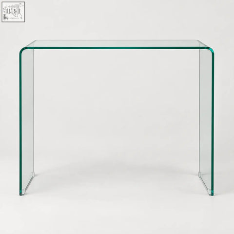 Adrienne 80cm clear glass console table with curved edges minimalist design perfect as a glass console table