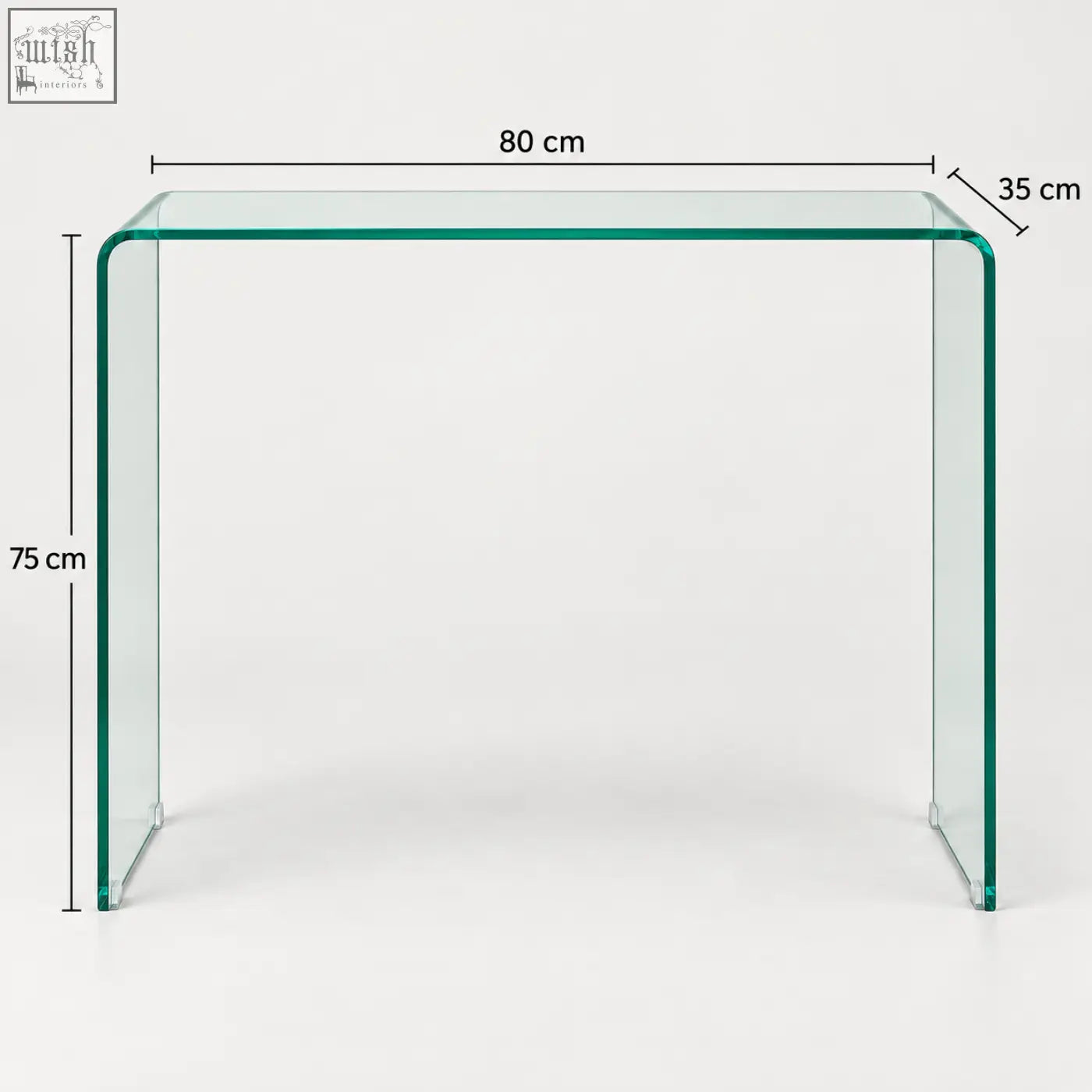 Adrienne 80cm clear glass console table with curved edges minimalist design perfect as a glass console table
