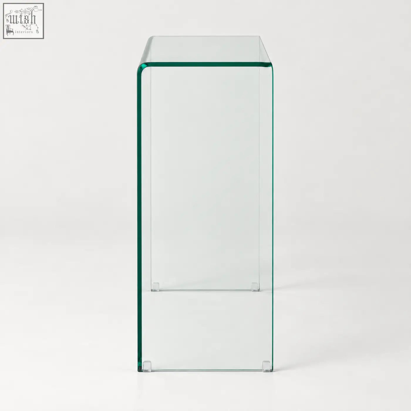 Adrienne 80cm clear glass console table with sleek minimalist design and subtle green-tinted edges for modern spaces
