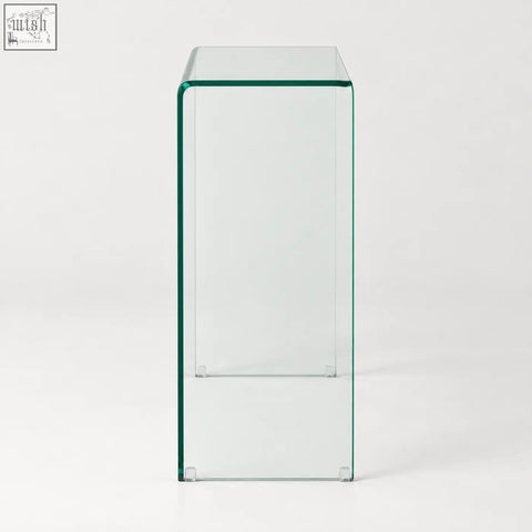Adrienne 80cm clear glass console table with sleek minimalist design and subtle green-tinted edges for modern spaces