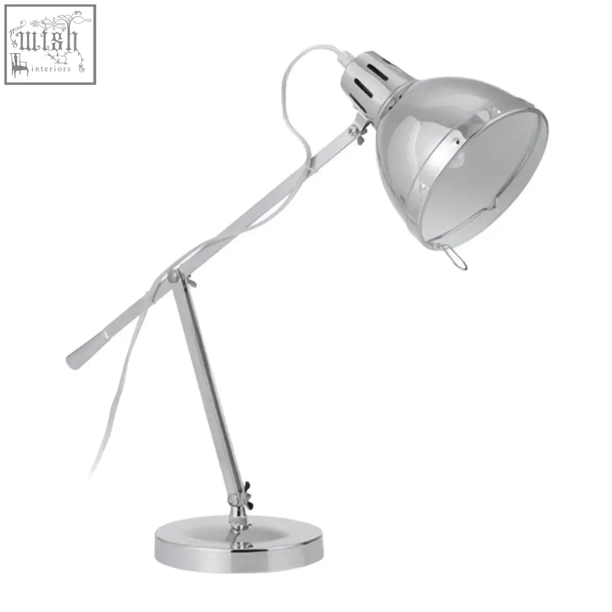 Adura adjustable table lamp in pink and chrome with three adjustable pivots and a sleek bell-shaped shade