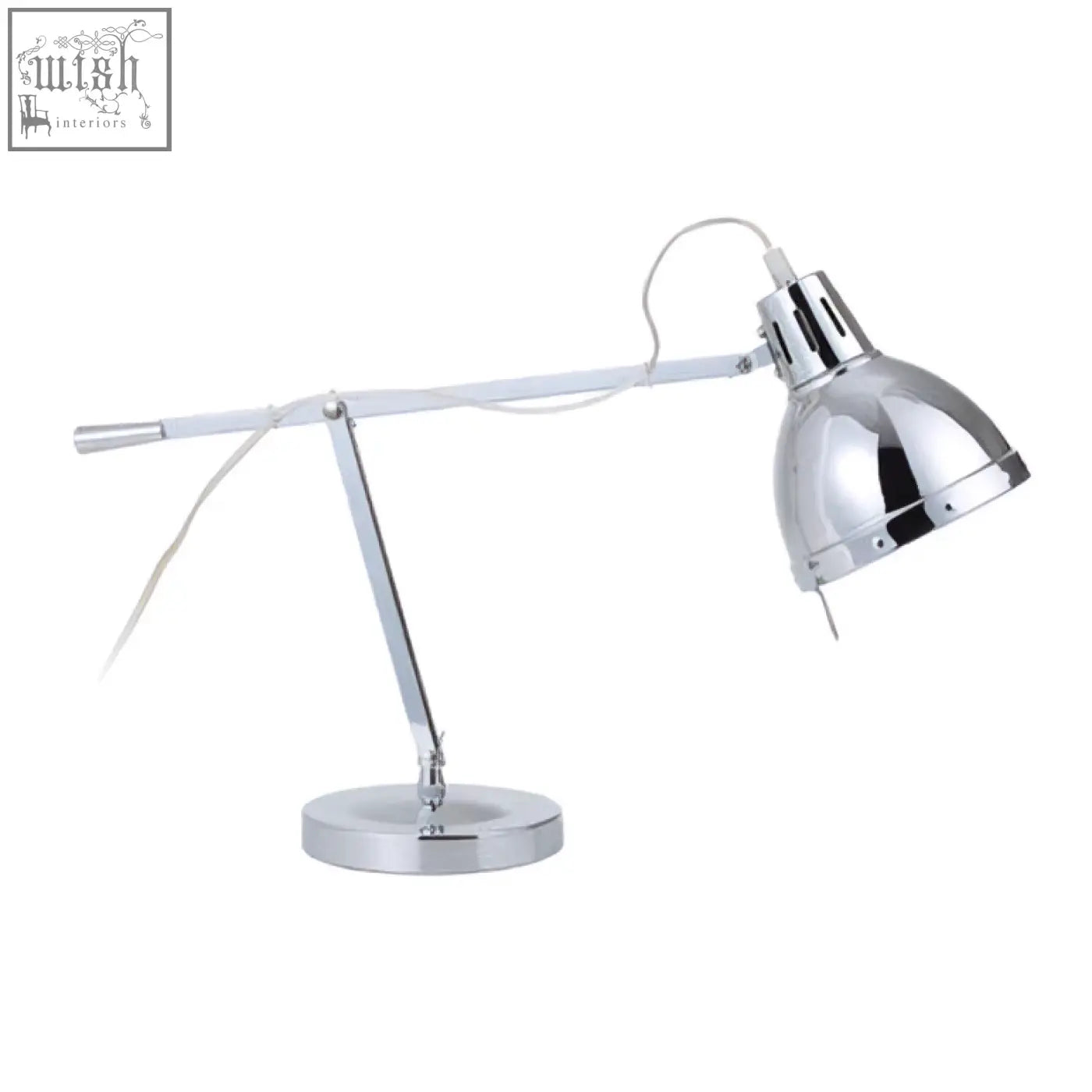 Adura adjustable table lamp in pink and chrome with sleek design and three adjustable pivots for flexible lighting